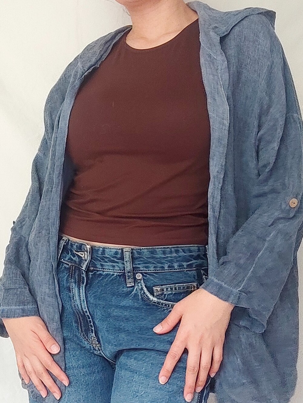 VIOLA BORGHI Made in Italy Gray Blue Loose Blouse